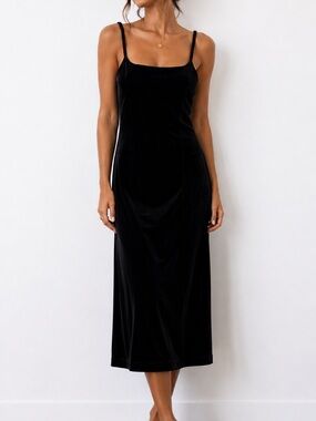 Elodie Black Velvet Slip Dress with Braided Straps